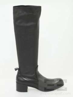 Jil Sander Black Leather Stacked Heel Knee High Boots Size 37.5  