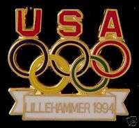 Lillehammer 1994 ~~ Olympic Pin ~~ USA with Rings  
