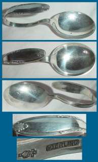 Vintage MANCHESTER Sterling CURVED HANDLE BABY SPOON LEONORE /3.5in 