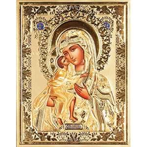 Russian Icon Madonna and Child Gold Embossed Icon Christ Jesus Virgin 