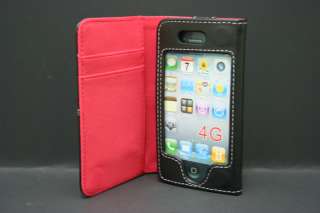 New Black/Red Leather Wallet Case for iPhone 4 4s US seller  