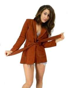   Belted Rusty Brown SUEDE LEATHER Mini Trench 60s BOHO spy Coat JACKET