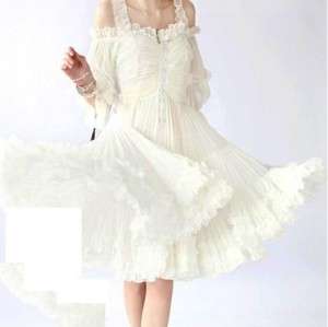 J153 women one piece dress white chiffon lace lolita  