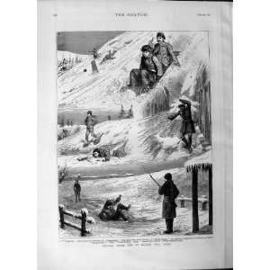  1877 Military Life Halifax Nova Scotia Tobogganing Snow 