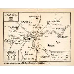  1914 Lithograph Map Battle Liége Belgium World War I 