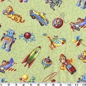  45 Wide Toybox Toys Lime Green Fabric By The Yard: Arts 