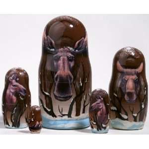   Inch Winter Moose 5 Piece Russian Wood Nesting Doll: Home & Kitchen