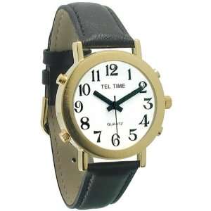  Mens Tel Time Gold Colored Talking Watch with White Dial 