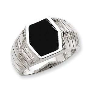  Sterling Silver Mens CZ & Onyx Ring Jewelry