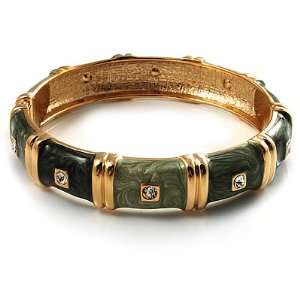  Chic Olive Green CZ Segmental Hinged Bangle Bracelet (Gold 