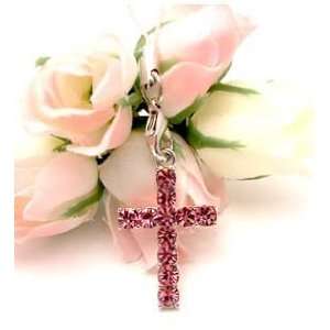  Pink Crystal Cross Cell Phone Charm Strap Cubic Stone 
