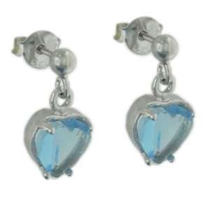 Heart Shape Blue Topaz CZ Prong Set Dangling Earrings
