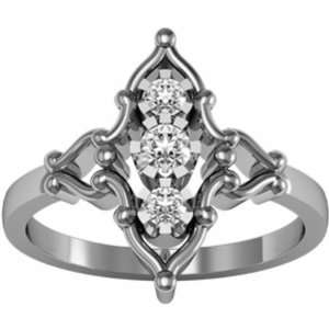   White Gold Vintage Design Three Stone Diamond Ring   0.20 Ct. Jewelry