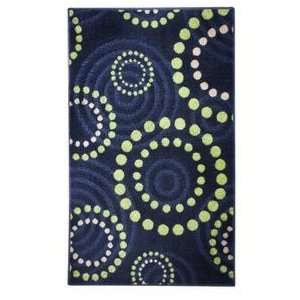   Rug 4 by 56 Dark Blue with Green and Tan Circles Accent Rug Home