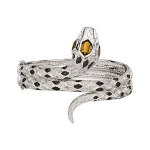   Black & White Diamond Sterling Silver Snake Bangle Bracelet: Jewelry