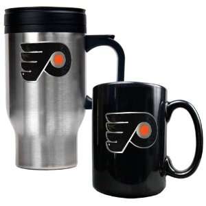Philadelphia Flyers NHL Stainless Steel Travel Mug & Black Ceramic Mug 