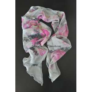   Hand Painting Long Scarf Shawl with Vivid Vibrant Colors   Rose Flower