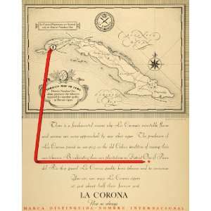  1934 Ad La Corona Havana Cigars Plantations Cuba Map 