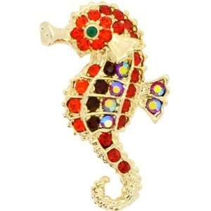    Ruby Red Seahorse Pins Swarovski Crystal Animal Pin Brooch Jewelry
