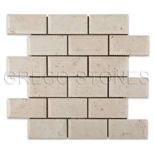   Beveled and Honed Travertine Mosaic Brick Tile