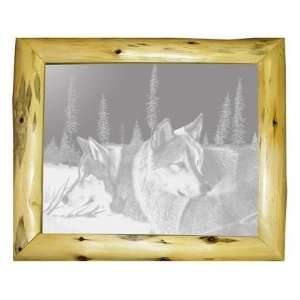   : Blue Morning Trackers Wolf Etched Glass Log Mirror: Home & Kitchen