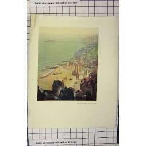   : COLOUR PRINT VIEW HASTINGS EAST CLIFF HOUSES BEACH: Home & Kitchen
