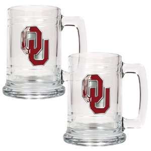  University Of Oklahoma Sooners 2pc 15oz Glass Tankard Set 