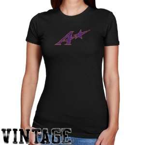 Evansville Purple Aces Ladies Black Distressed Logo Vintage Slim Fit T 