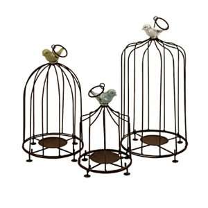   of 3 Decorative Louise Iron Birdcage Pillar Candle Holders with Birds