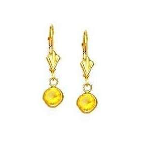 14k Yellow 5 mm Round Citrine Yellow CZ Drop Earrings   JewelryWeb