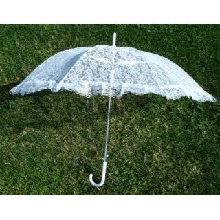   White Lace Umbrella Parasol 32 Pink and Blue Ribbons 