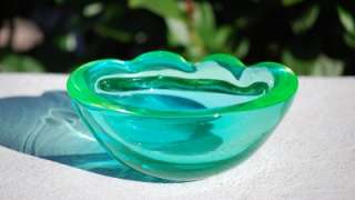 Beautiful Blue Green Murano Glass Cigar Cigarette Ashtray Bowl Changes 
