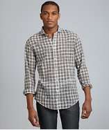 John Varvatos black and white plaid cotton button front shirt style 