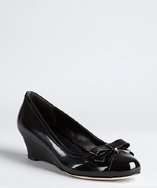 Fendi black patent leather bow cap toe wedges style# 318978201