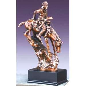 Bronze Indian & Horse Sculpture   12.5 Tall x 7 Wide   Woodtone Base 