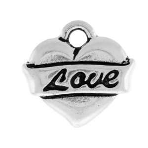   Antique Silver Love Banner Heart Charms:  Home & Kitchen