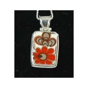  Hand Cut China Sterling Silver Pendant Orange Flowers 