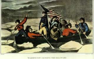OLD PRINT GEORGE WASHINGTON CROSS DELAWARE BOAT 1776  