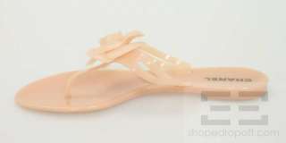 Chanel Peach Rubber & Gold Monogram Camellia Flower Thong Sandals Size 