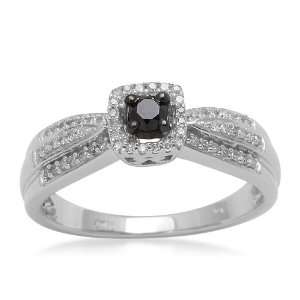 10K White Gold Black and White Diamond Promise Ring (1/4 