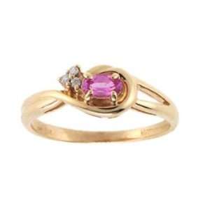  14K Yellow Gold Pink Sapphire and Diamond Ring: Jewelry