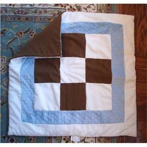   Baby Blanket  Bubble Squares Chocolate & White with Blue trim Baby