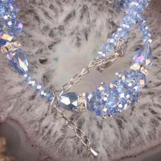 Blue Crystal Glass Faceted Bead Chain Necklace New  