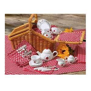   Porcelain Ladybug Tea Set with Wicker Basket, 30 Piece: Toys & Games