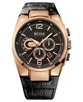 Hugo Boss Watch, Mens Chronograph Black Leather Strap 44mm 1512737