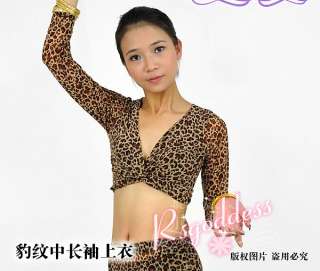belly dance Leopard Skin Mid Long Sleeves blouse Top  