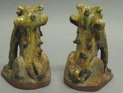 Fine Pair of Signed Chinese Shiwan Foo Dogs Guardian Lions  