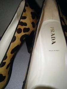 PRADA Leopard Print Calf Hair w/Silver Buckle Pumps Heels 37.5 / 7.5 