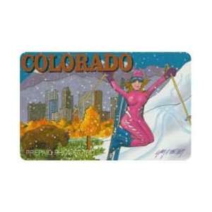 Collectible Phone Card: $10. Colorado: Artistic Snow Skiier, Skyline 