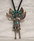   Sterling Silver, Turquoise and Coral Kachina Bolo Tie Signed Gomez